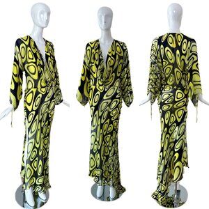 ROBERTO CAVALLI 2001 Vintage Runway Silk Psychedelic Maxi Gown Y2K Long Dress